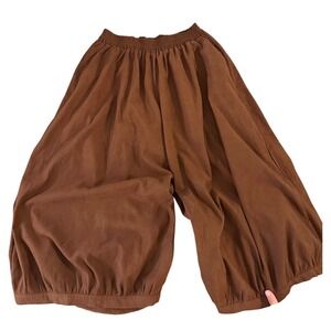 Brown Wide Leg Barrel Balloon Bloomers Elastic Waist Boho Pants Chocolate Brown